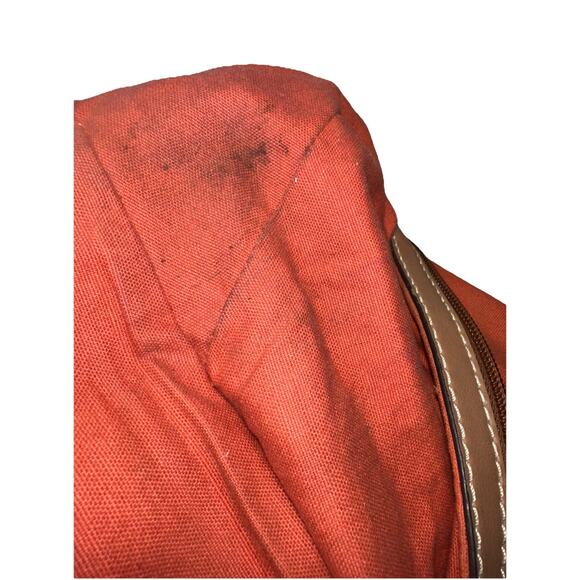 Fossil Beachy Striped Faux Leather Canvas Bag Zipper Dual Handle Pockets Boho - Picture 3 of 16